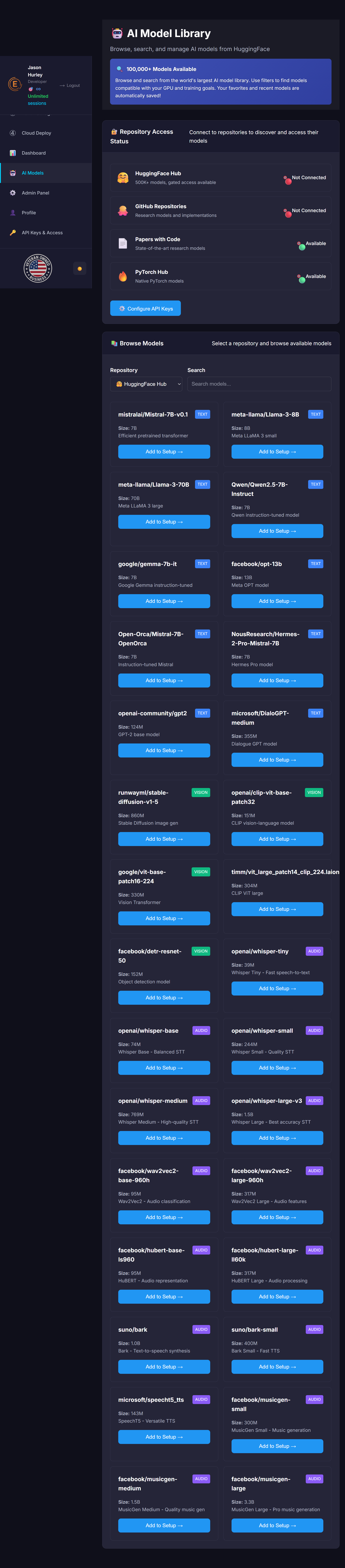 AI Models and Repos tab