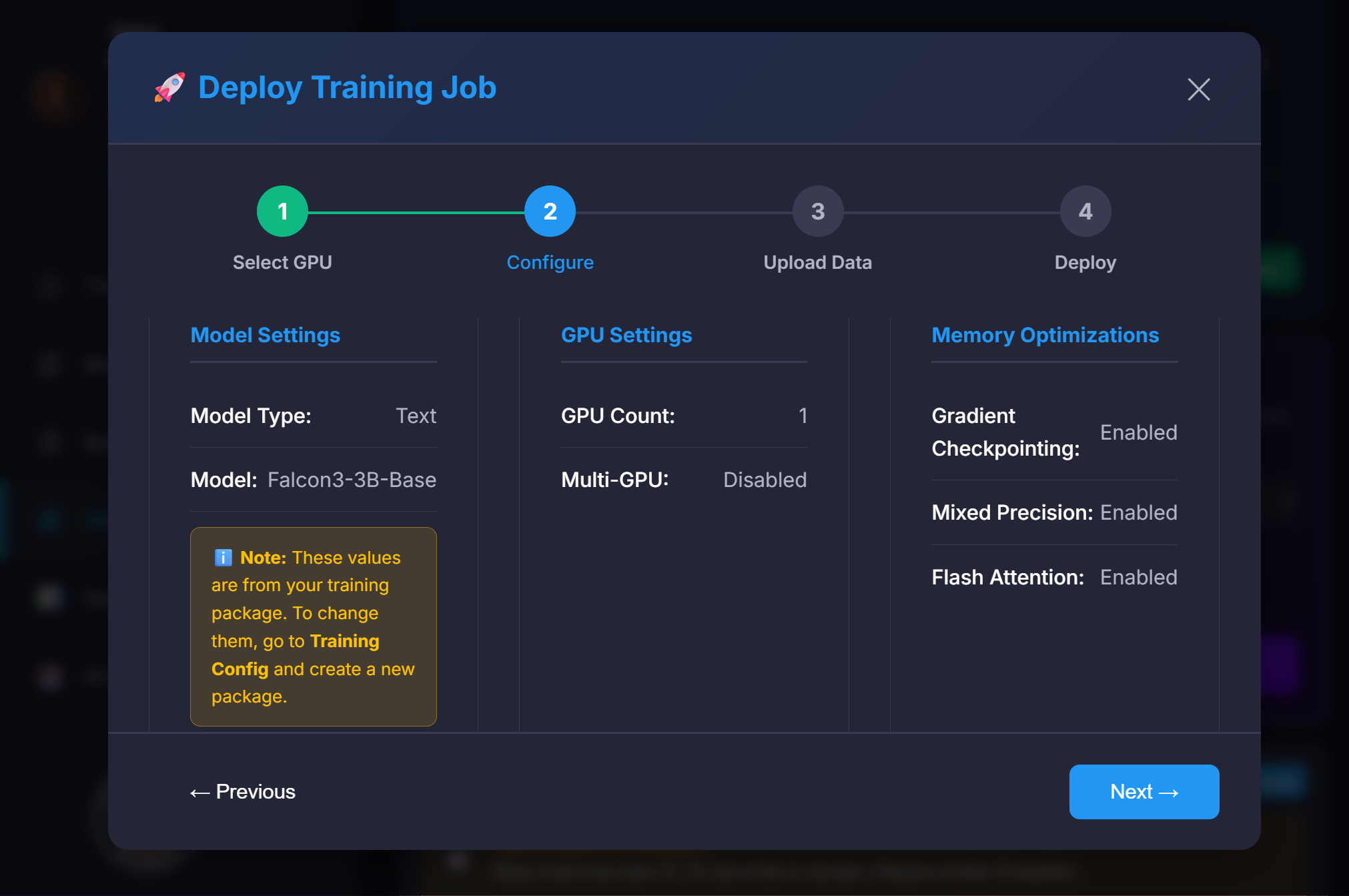 Deployment wizard step 1