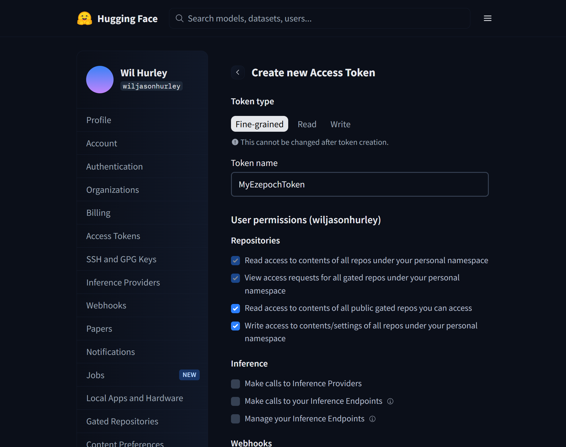 HuggingFace token permissions guide