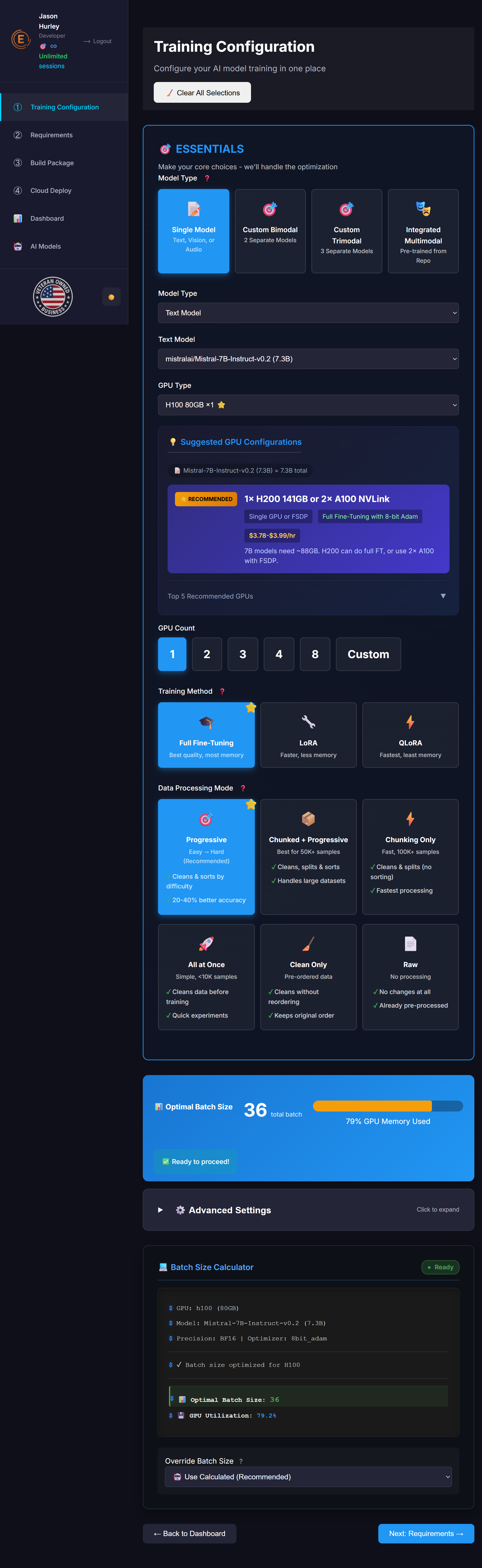 Training config default view